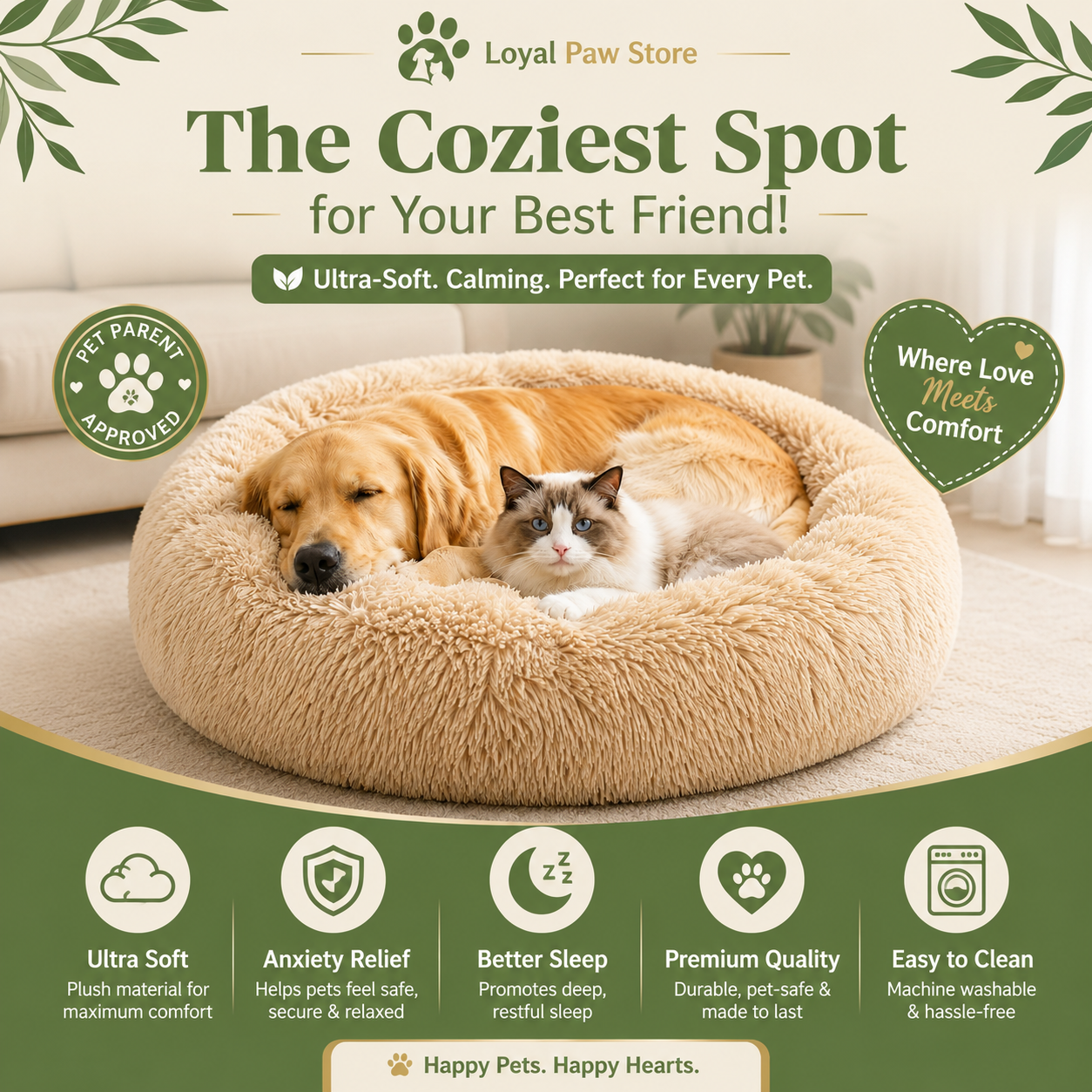 Premium Calming & Anti-Anxiety Bed for Dogs & Cats | Loyal Paw™